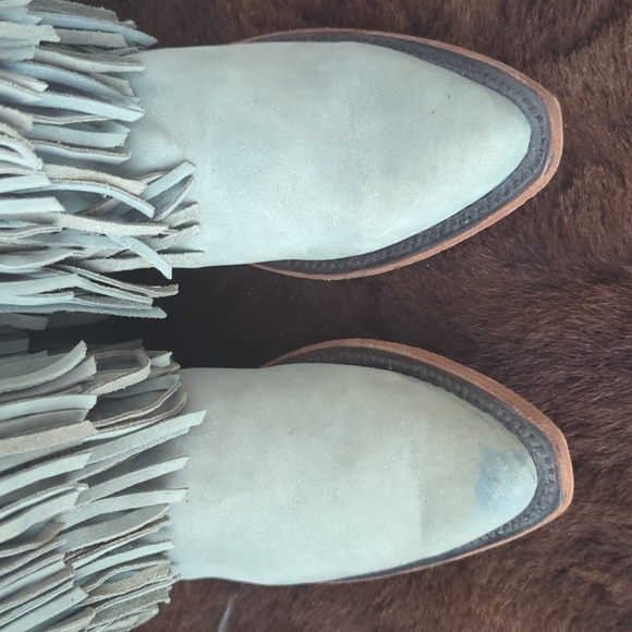 LIBERTY BLACK Vegas Fringed leather boots "Ciel"/Ice Blue LB71124 snip toe sz6.5 - Picture 13 of 16